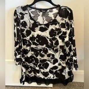 SIMPLY VERA VERAWANG 3/4 SLEEVE BLACK AND WHITE BLOUSE TOP ~ LARGE